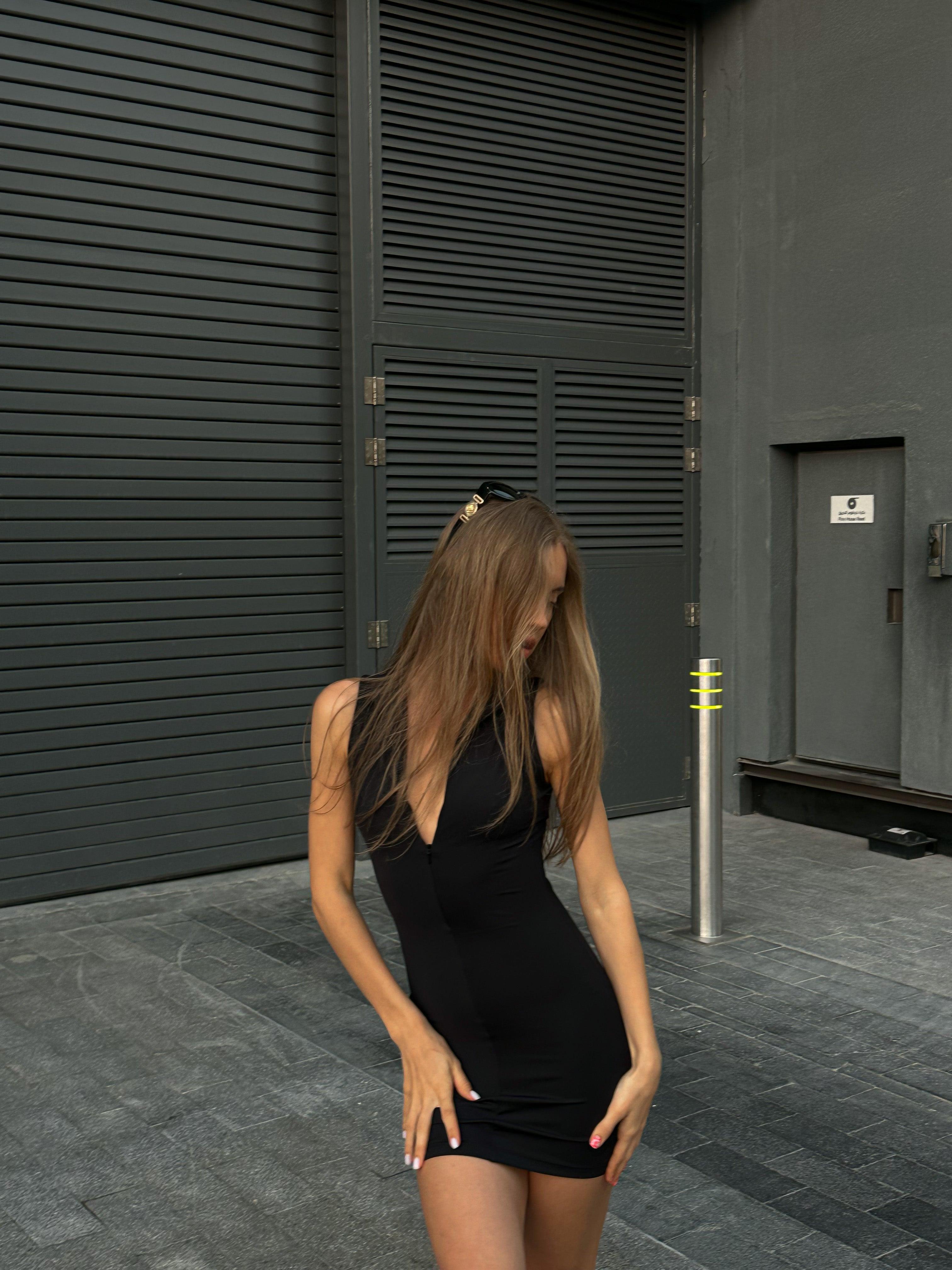 Mini Dress - Total Black - ALBAA Design